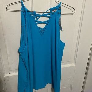Blue cross laced and tie able back tank top